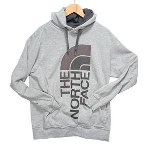 The‎ North Face Mens Grey Vertical Logo Pullover Hoodie Size Large L Regular
